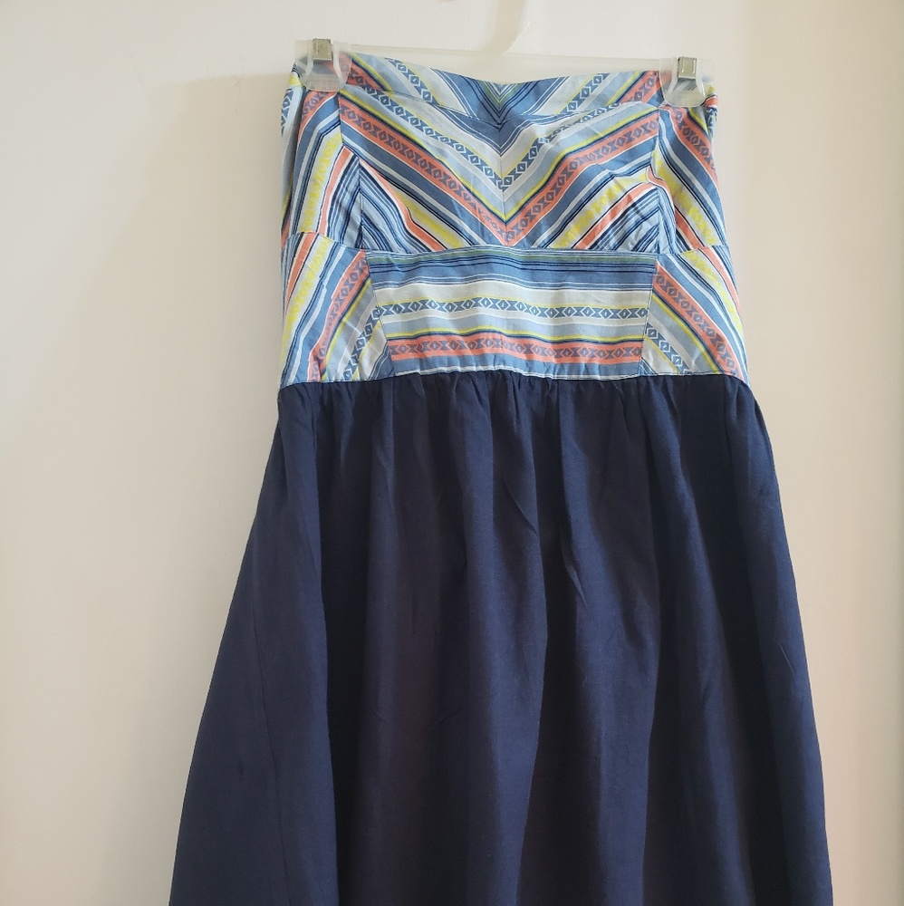 XL Strapless Navy Geometric Dress